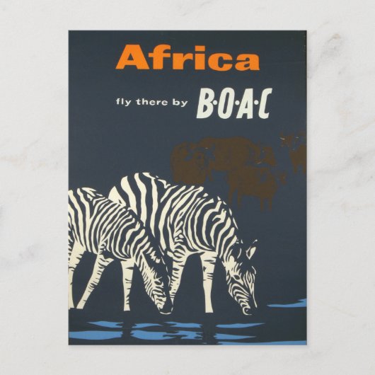 Vintag Africa Zebra Wildlife Travel Postkarte (Vorderseite)