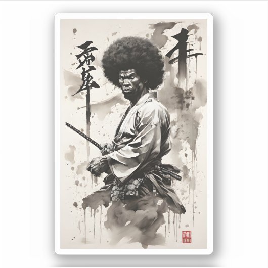 Vintag Afro Samurai Aufkleber (Vorderseite)