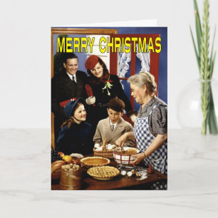 Vintag-Ähnliche Familien-Weihnachtskarte Feiertagskarte