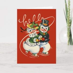 Vintag-Ähnliche Skatensnowmen-Weihnachtskarte Feiertagskarte