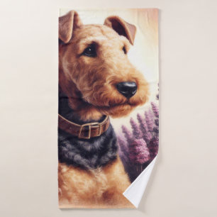 Vintag Airedale Terrier Painting Badehandtuch