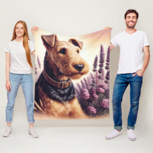 Vintag Airedale Terrier Painting Fleecedecke