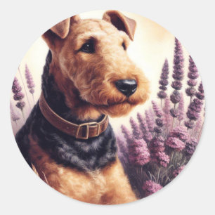 Vintag Airedale Terrier Painting Runder Aufkleber