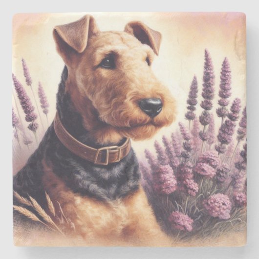 Vintag Airedale Terrier Painting Steinuntersetzer (Vorderseite)