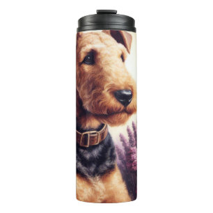 Vintag Airedale Terrier Painting Thermosbecher
