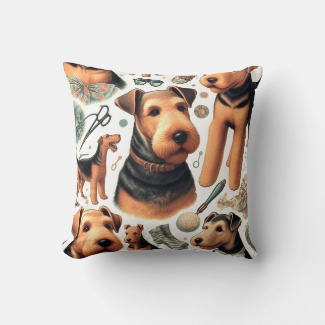 Vintag Airedale Terrier Seamless Kissen (Vorderseite)