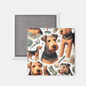Vintag Airedale Terrier Seamless Magnet (Vorderseite/Rückseite)