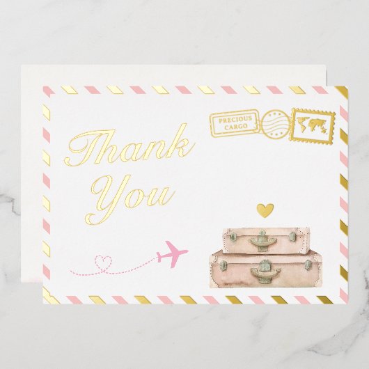 Vintag Airline Baby Girl Dusche Danke Karte (Vorderseite/Rückseite)