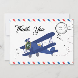 Vintag Airplane Flugzeug Blue Baby Dusche Vielen D Dankeskarte