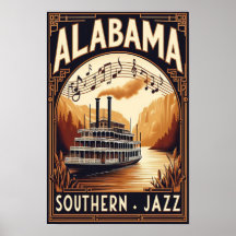 Vintag Alabama Jazz Riverboat Poster