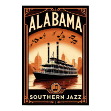 Vintag Alabama Jazz Riverboat Poster