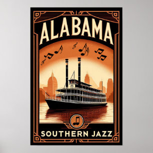 Vintag Alabama Jazz Riverboat Poster