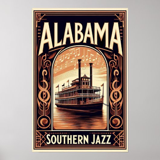 Vintag Alabama Jazz Riverboat Poster (Vorne)