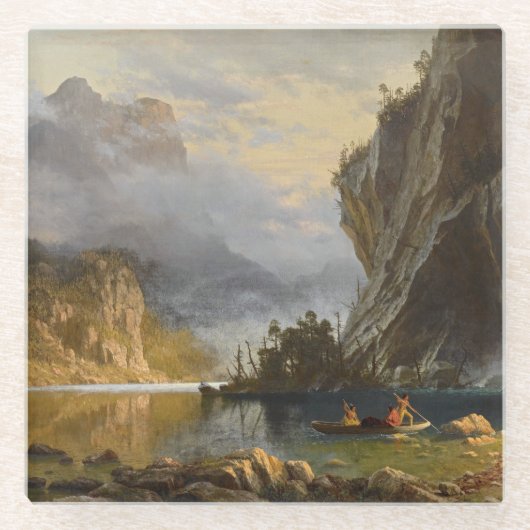 Vintag Albert Bierstadt Amerikanischen Ureinwohner Glasuntersetzer (Vorderseite)