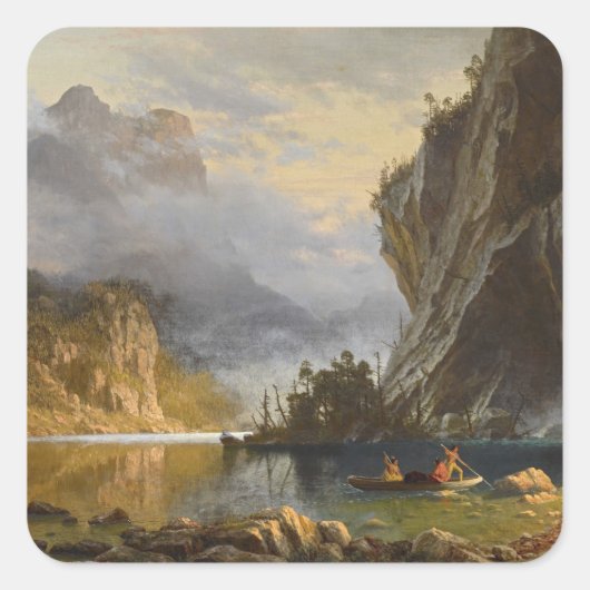 Vintag Albert Bierstadt Amerikanischen Ureinwohner Quadratischer Aufkleber (Vorderseite)
