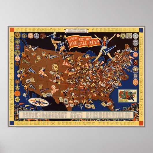 Vintag Albert Richard Uni Football Map Poster (Vorne)