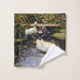 Vintag Alexander Koester Ducks auf einem Reed Pond Waschlappen