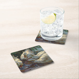 Vintag Alexander Koester Four Ducks am Teich Rechteckiger Pappuntersetzer