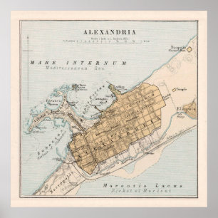 Vintag Alexandria Ägypten Karte (1874) Poster