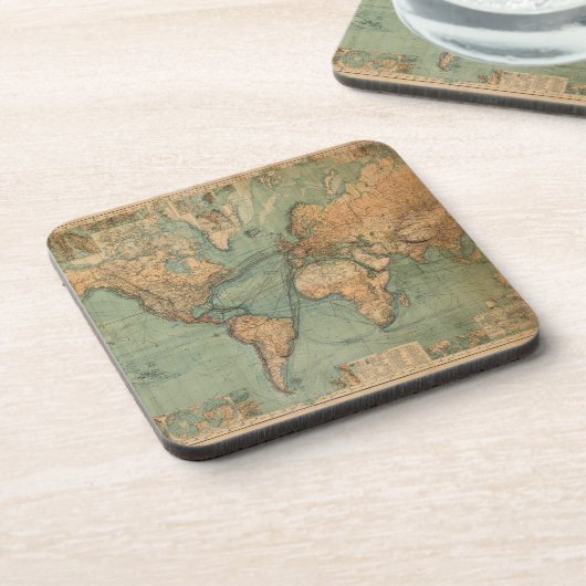 Vintag Alte Antike Weltkarte Lithograph Getränkeuntersetzer (Linke Seite)