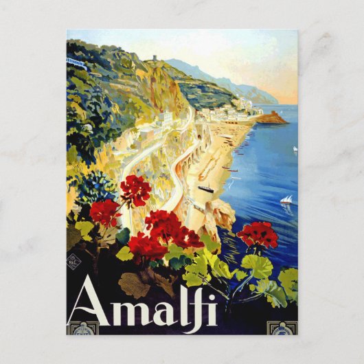 Vintag Amalfi Italien Europa Reisekarte Postkarte (Vorderseite)