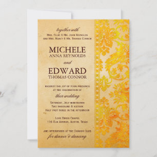 Vintag Amber Damask Lace Wedding Einladung