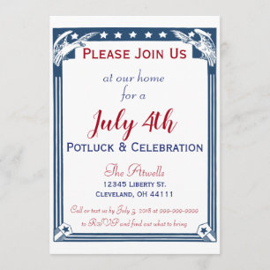 Vintag American Blue Stars Eagle 4. Juli Potluck Einladung