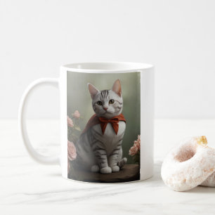 Vintag American Kurzair Kitten mit Rose Kaffeetasse
