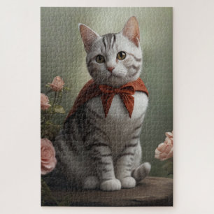 Vintag American Kurzair Kitten mit Rose Puzzle
