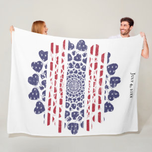 Vintag American Psychedelic Patriotic Hearts Fleecedecke