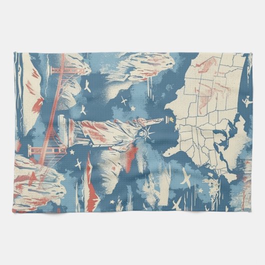 Vintag American Sehenswürdigkeit Pattern - Liberty Geschirrtuch (Horizontal)