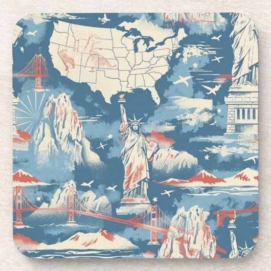 Vintag American Sehenswürdigkeit Pattern - Liberty Getränkeuntersetzer (Vorderseite)