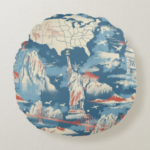 Vintag American Sehenswürdigkeit Pattern - Liberty Rundes Kissen
