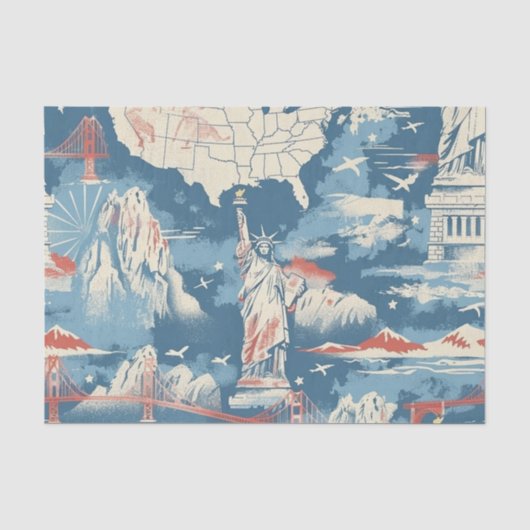 Vintag American Sehenswürdigkeit Pattern - Liberty Seidenpapier (Vorderseite)