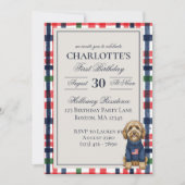 Vintag Americana Kariert Doodle Hund Erster Geburt Einladung (Vorderseite)