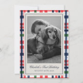 Vintag Americana Kariert Doodle Hund Erster Geburt Einladung (Rückseite)