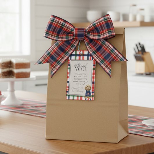 Vintag Americana Kariert Doodle Hund Erster Geburt Geschenkanhänger