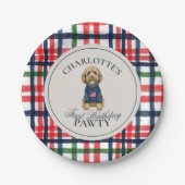 Vintag Americana Kariert Doodle Hund Erster Geburt Pappteller (Vorderseite)