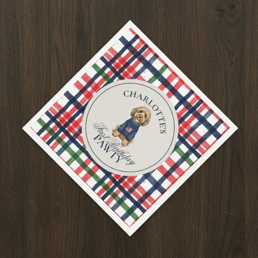 Vintag Americana Kariert Doodle Hund Erster Geburt Serviette