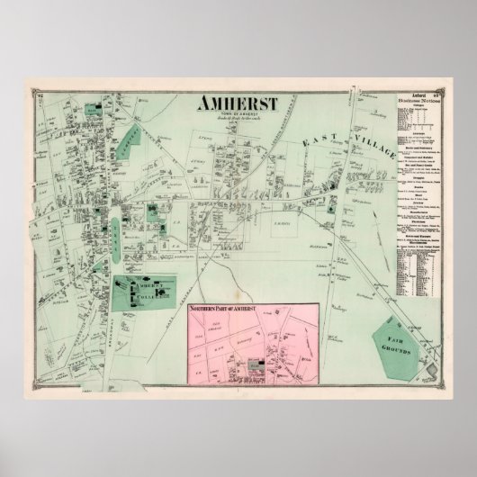 Vintag Amherst MA Map (1873) Poster (Vorne)