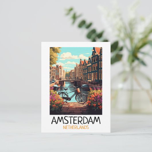Vintag Amsterdam Niederlande Malerei Postkarte (Stehend Vorderseite)