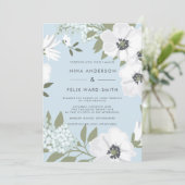 Vintag Anemone Blue Wedding Einladung (Stehend Vorderseite)