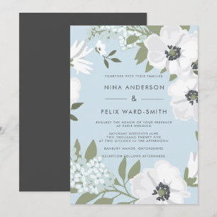 Vintag Anemone Blue Wedding Einladung