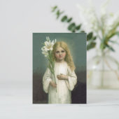 Vintag Angelic Girl White Dress Lily Blume Postkarte (Stehend Vorderseite)