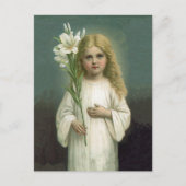 Vintag Angelic Girl White Dress Lily Blume Postkarte (Vorderseite)