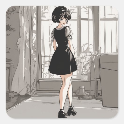 Vintag Anime LBD Sticker Anime Elegance Unleashed (Vorderseite)