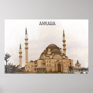 Vintag Ankara Türkei Kocatepe Moschee View Poster