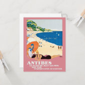 Vintag Antibes France Beach Vacacation Travel Karte (Vorderseite/Rückseite Beispiel)