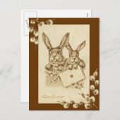 Vintag/antik Ostern - Rabbit Sepia Postkarte (Vorne/Hinten)
