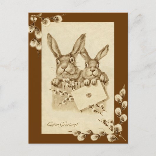 Vintag/antik Ostern - Rabbit Sepia Postkarte (Vorderseite)